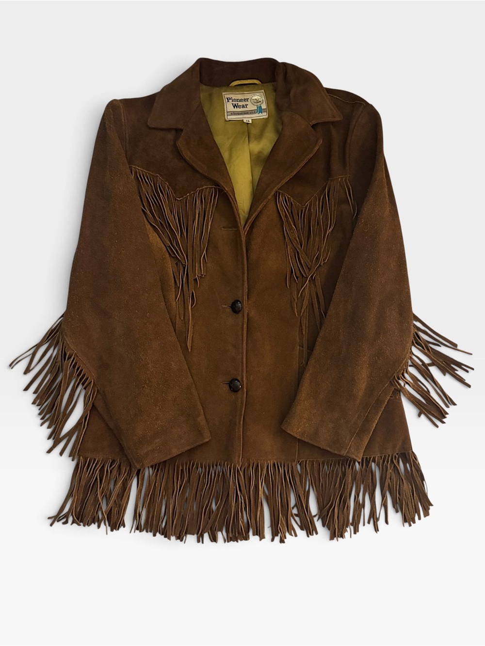VTG Pioneer Wear Suede Fringe Jacket Women's Size S Western Boho Cowgirl Leather
